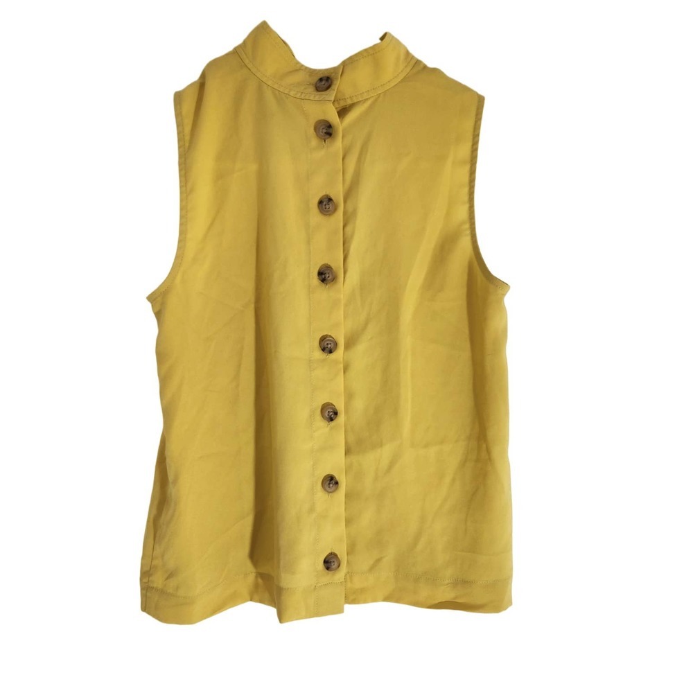 Gold yellow button up sleeveless top Ann Taylor women's top petite XS